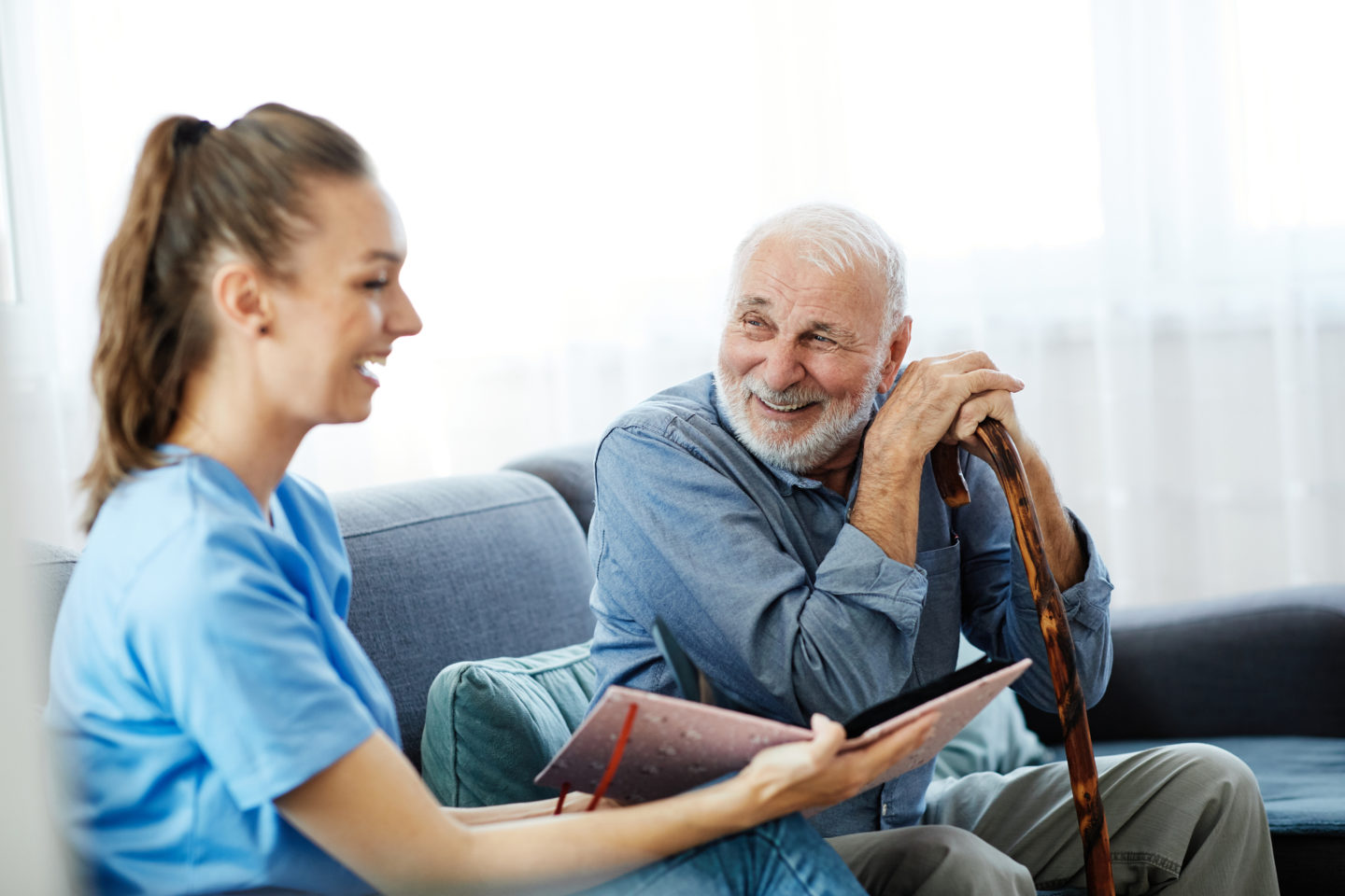 Nurse Doctor Senior Care Brochure Showing Caregiver Help Assistence Retirement Home Nursing Elderly Man